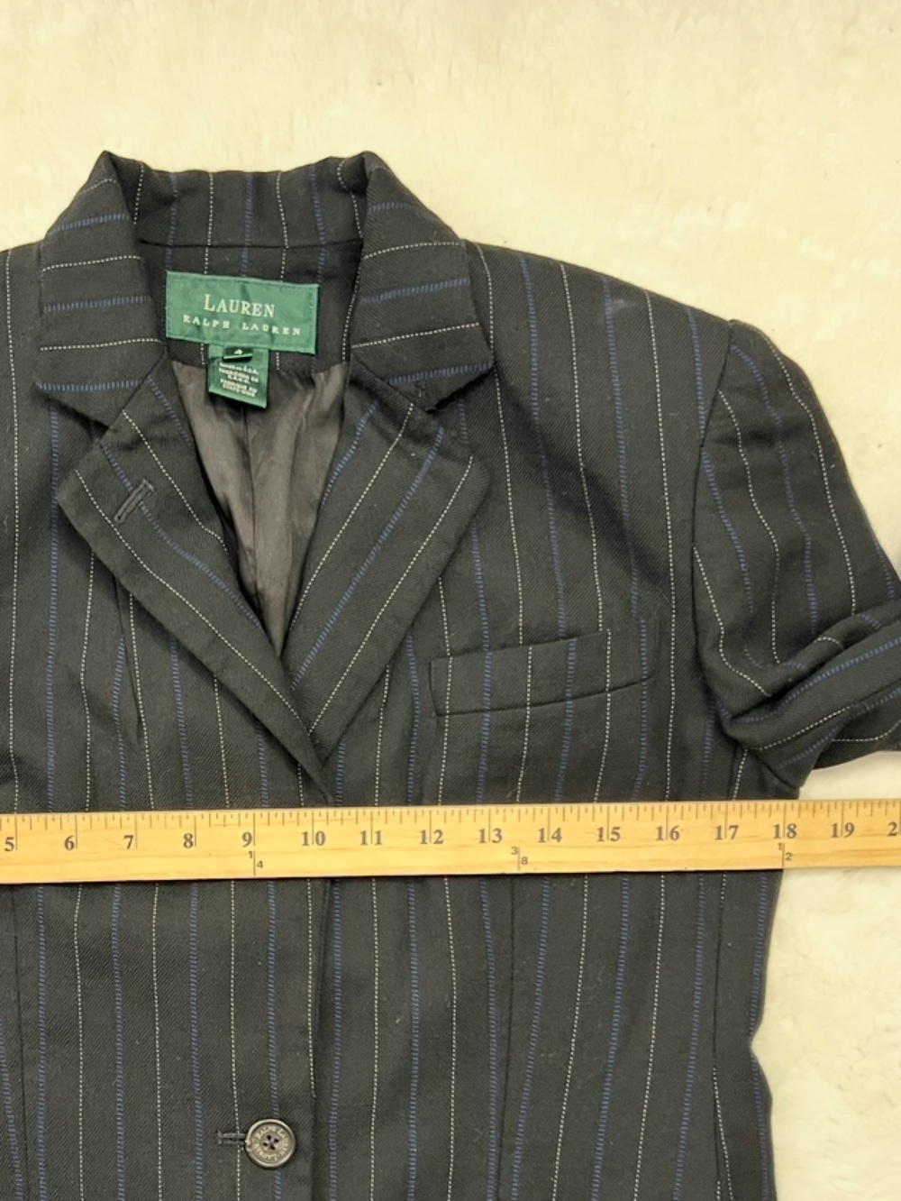 Vintage 90s Ralph Lauren Pinstripe Wool Blazer 4 Preppy Old Money Equestrian - Picture 11 of 15